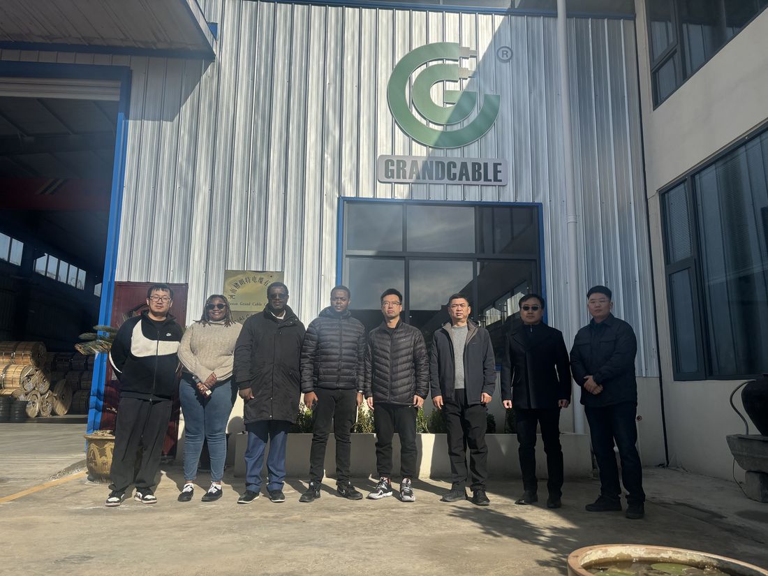 Délégation client en visite d'usine — logo Grand Cable